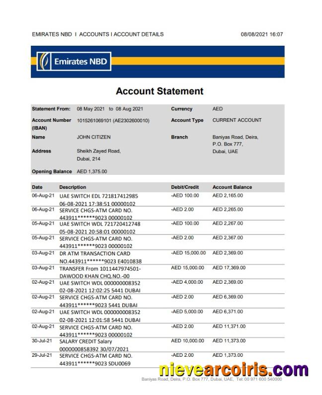 UAE Dubai Emirates NBD excel pdf